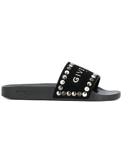 Shop Givenchy Logo Studs Sliders - Black