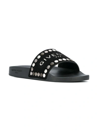 Shop Givenchy Logo Studs Sliders - Black