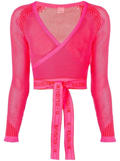 Shop Pinko Wrap Mesh Cardigan In Pink