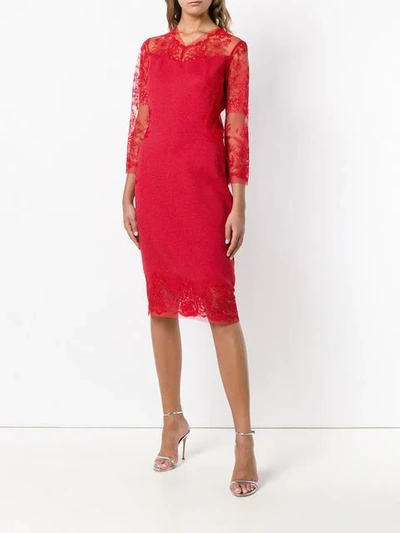 Shop Ermanno Scervino Lace Midi Dress In Red