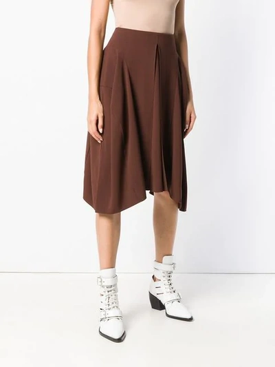 Shop Chloé Pleated Front Midi Skirt In Brown
