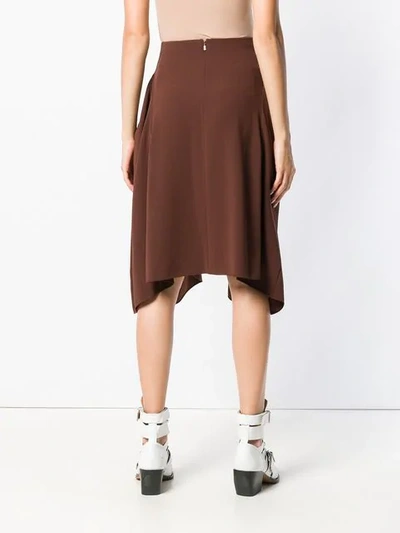 Shop Chloé Pleated Front Midi Skirt In Brown