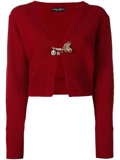 Shop Dolce & Gabbana Textured Embellished Cardigan In Red