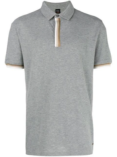 Shop Hugo Boss Striped Ribbon Trim Polo In Grey