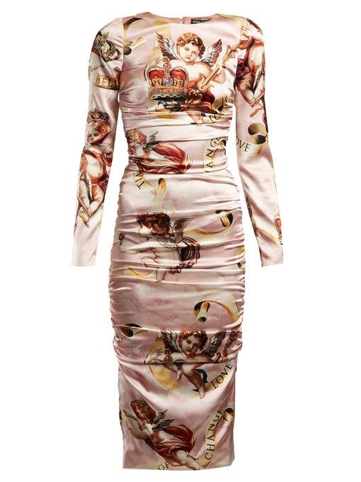 Gabbana Angel-print Satin Midi Dress 