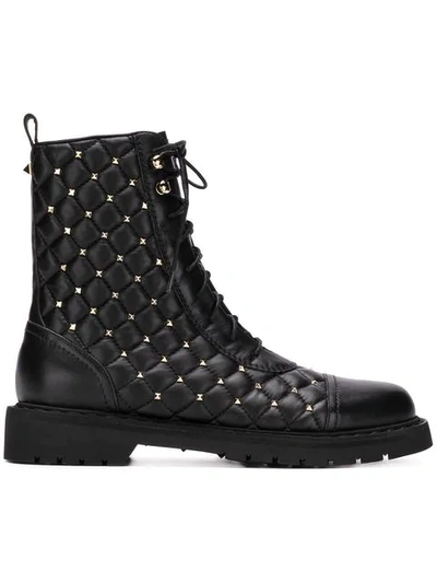 Shop Valentino Garavani Rockstud Quilted Boots - Black