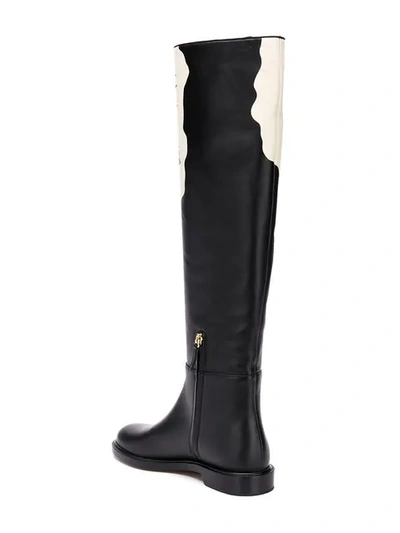 Shop Valentino Garavani Floral Knee High Flat Boots In Black