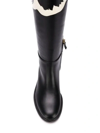 Shop Valentino Garavani Floral Knee High Flat Boots In Black