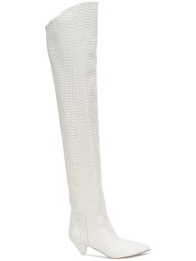 Shop Attico Over-the-knee Croc Boots - White