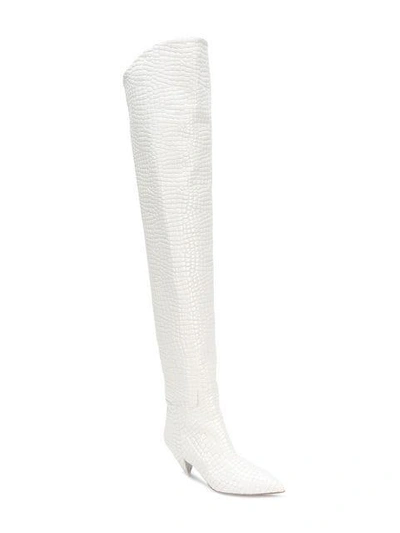 Shop Attico Over-the-knee Croc Boots - White