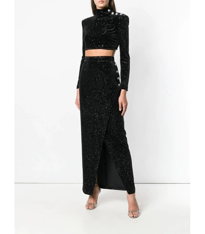 Shop Balmain Black Glitter Maxi Skirt