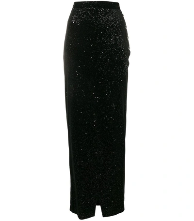 Shop Balmain Black Glitter Maxi Skirt