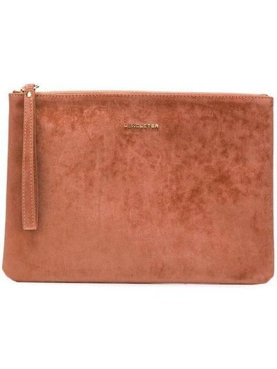 Shop Lancaster Velvet Clutch Bag In Neutrals