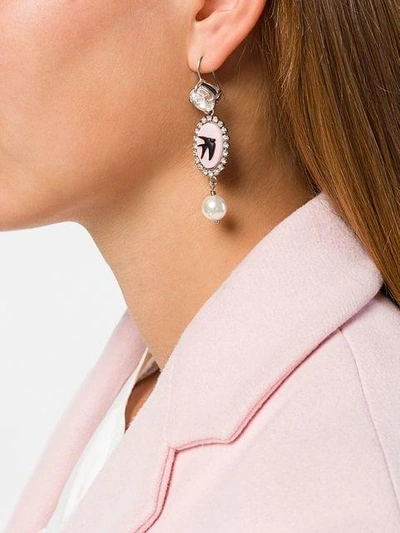 Miu Miu Swallow Cameo Drop Earrings - Metallic In Metallic