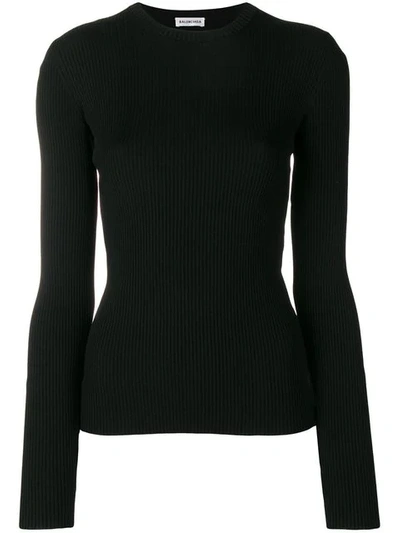 Shop Balenciaga Logo Back Ribbed Sweater - Black