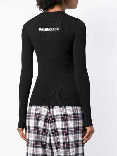 Shop Balenciaga Logo Back Ribbed Sweater - Black