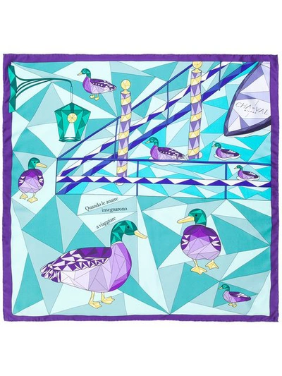 Shop Cha Val Milano Cha•val Milano Duck Print Scarf - Purple In Pink & Purple