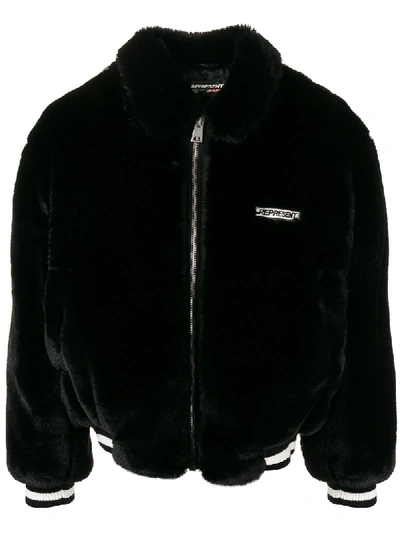 Shop Represent Faux Fur Bomber Jacket In Black