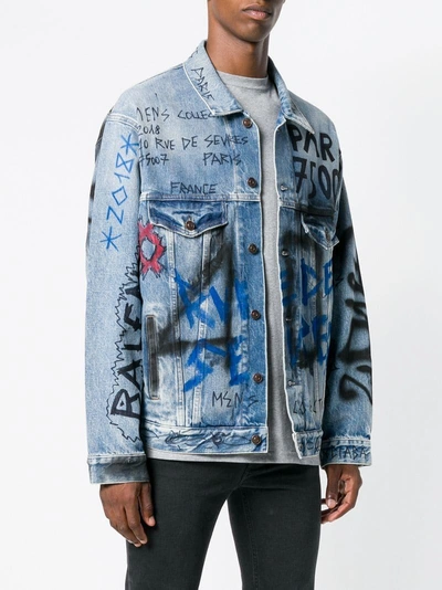 Shop Balenciaga Graffiti Big Fit Jacket - Blue