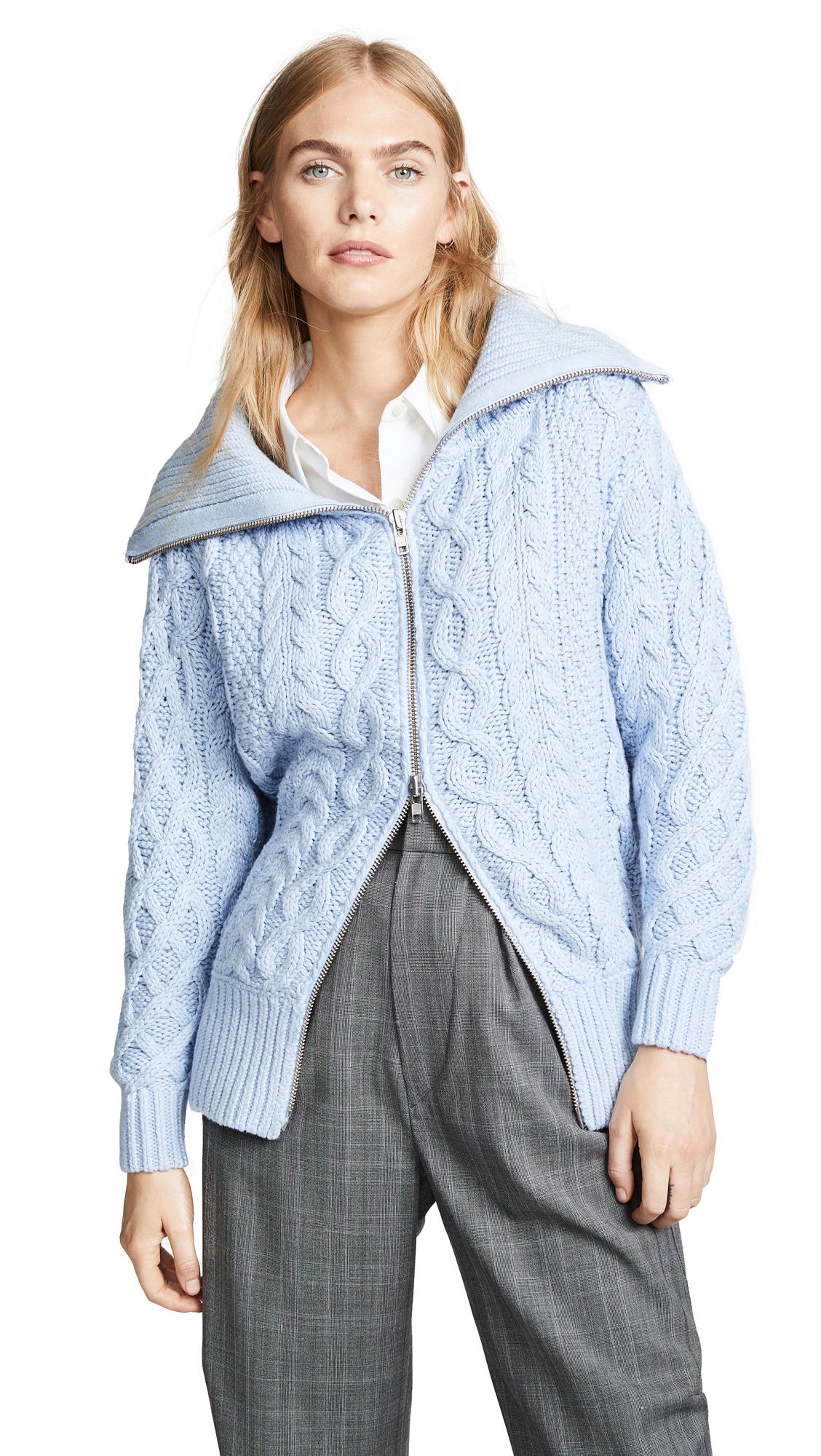 Long Cable Knit Cardigan in Blue