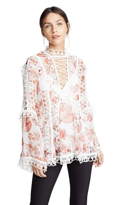 Shop Thurley Chintz Blouse In Coral Multi