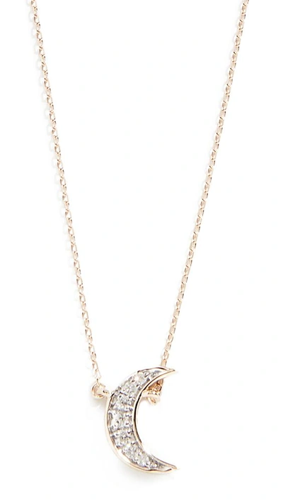 Shop Adina Reyter 14k Tiny Pavé Crescent Necklace In Yellow Gold