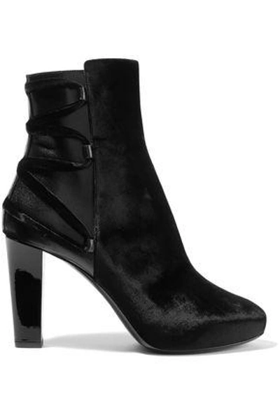 Shop Lanvin Woman Velvet And Leather Ankle Boots Black