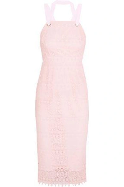 Shop Rebecca Vallance Woman Lace-up Guipure Lace Dress Pastel Pink