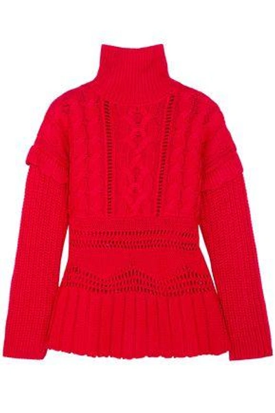 Shop Altuzarra Woman Prelude Cable-knit Wool Turtleneck Sweater Red