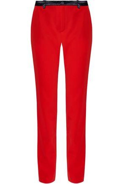 Shop Lanvin Woman Satin-trimmed Wool-twill Straight-leg Pants Red