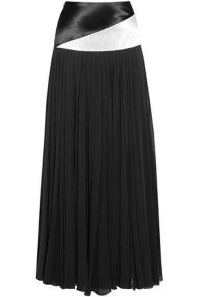 Shop Lanvin Jupe Satin-paneled Pleated Chiffon Maxi Skirt In Black