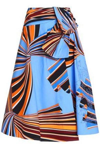 Shop Emilio Pucci Wrap-effect Printed Stretch-cotton Midi Skirt In Light Blue