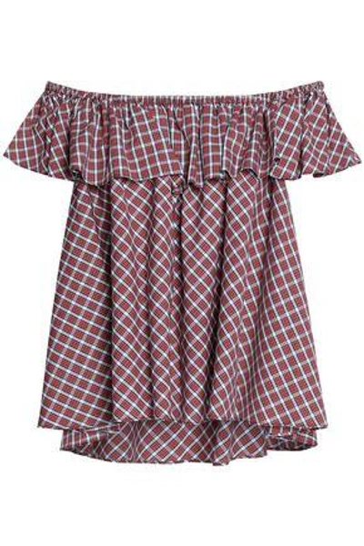 Shop Petersyn Off-the-shoulder Striped Cotton-poplin Top In Red