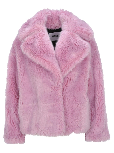 Shop Msgm Faux Fur Short Coat In Pink