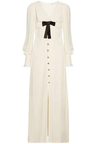 Shop Alessandra Rich Woman Satin-trimmed Velvet Maxi Dress White