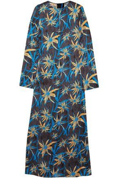 Shop Marni Woman Printed Satin Maxi Dress Dark Gray