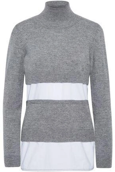 Shop Marni Woman Poplin-paneled Wool, Cotton And Cashmere-blend Turtleneck Sweater Gray