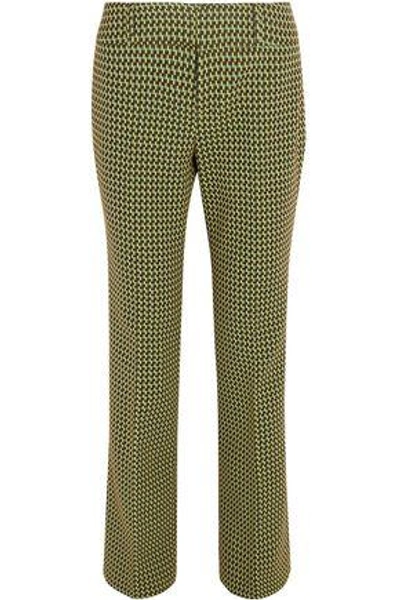Shop Marni Woman Wool-blend Jacquard Bootcut Pants Chartreuse