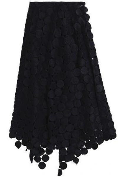 Shop Marni Woman Asymmetric Cotton-blend Guipure Lace Midi Skirt Black