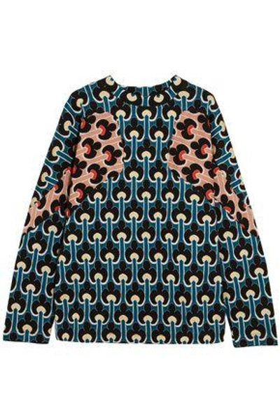 Shop Marni Woman Jacquard-knit Cotton-blend Sweater Storm Blue
