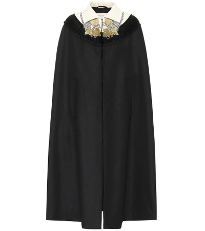 Shop Gucci Crystal-embellished Wool Cape In Black