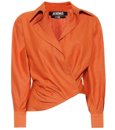 Shop Jacquemus Sabah Asymmetric Shirt In Orange
