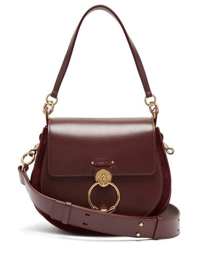 Tess Large Leather And Suede Shoulder Bag In Burgundy