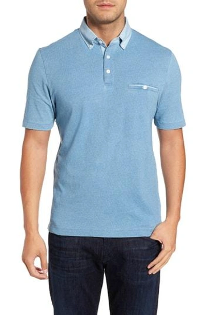 Shop Thomas Dean Denim Trim Jersey Polo In Chambray