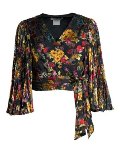 Shop Alice And Olivia Bray Floral-print Chiffon Wrap Top In Western Floral Black