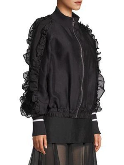 Shop Maggie Marilyn Some Kind Of Wonderful Ruffle Bomber Jacket In Black