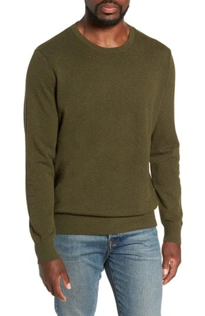 Shop Jcrew Cotton & Cashmere Piqué Crewneck Sweater In Heather Olive