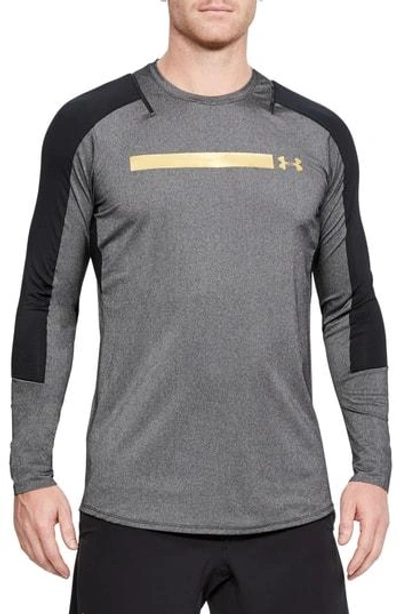 Shop Under Armour Perpetual Fitted Long-sleeve Shirt In Black/ Metallic Victory Gold