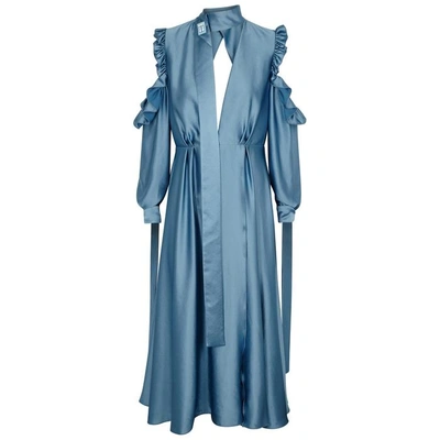 Shop Off-white Volant Blue Satin Dress