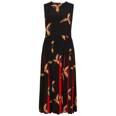 Shop Diane Von Furstenberg Talita Bird-print Silk Dress In Black